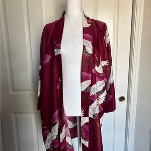 Burgundy Crane Print 1970’s Marukyo Kimono